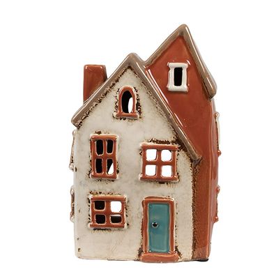 Clayre & Eef Teelichthalter Haus 13x8x20 cm Beige Keramik (Gr. 13x8x20 cm)