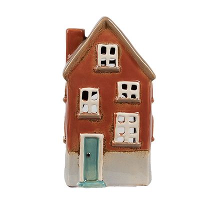 Clayre & Eef Teelichthalter Haus 10x8x18 cm Orange Keramik (Gr. 10x8x18 cm)