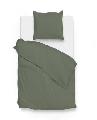 Zo! Home Mako-Satin Bettwäsche 135x200 cm Satinado uni Army green dunkelgrün