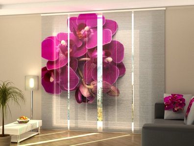Schiebegardine lilane Orchidee auf Holz, Flächenvorhang mit Motiv, Fotodruck, auf Maß