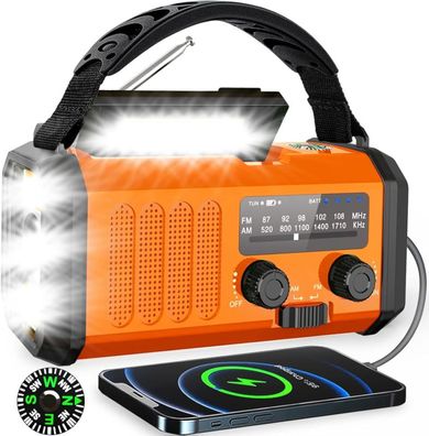 Kurbelradio mit 10000mAh Akku – Solar und Handkurbel Notfallradio