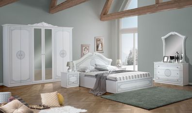 Barock Schlafzimmer Cleo in Weiss/Silber 6-Teilig