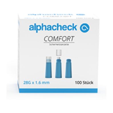 alphacheck comfort Sicherheitslanzetten 28G 1.6 mm| Packung (100 Stück)