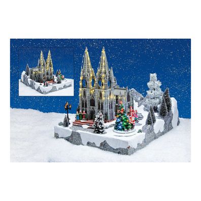 Winterszene Kölner Dom mit Licht/Musik beweglich 40 cm