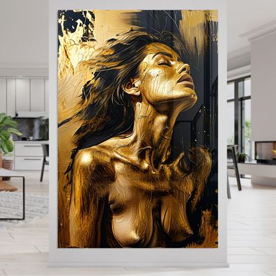 Wandbild, Goldene Nackte Erotische Frau, Acrylglas, Leinwand, Poster - Kunst