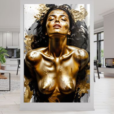 Goldene Nackte Erotische Frau, Acrylglas, Poster, Leinwand - Wandbild Kunst