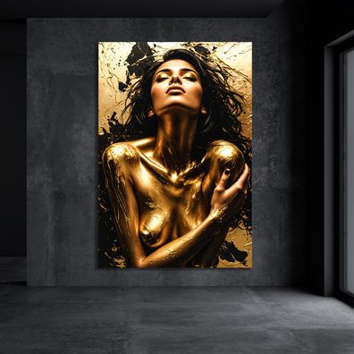 Goldene Nackte Erotische Frau, Acrylglas, Poster, Leinwand - Kunst Wandbild