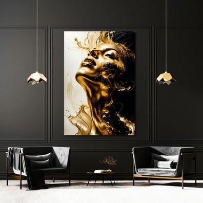 Wandbild, Goldene Mode Frau Poster, Acrylglas, Leinwand - Kunst Art