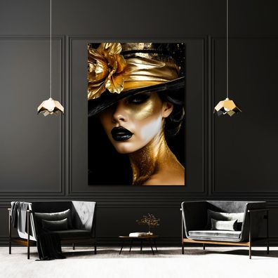 Wandbild, Mode Goldene Frau, Leinwand, Acrylglas, Poster - Kunst Art