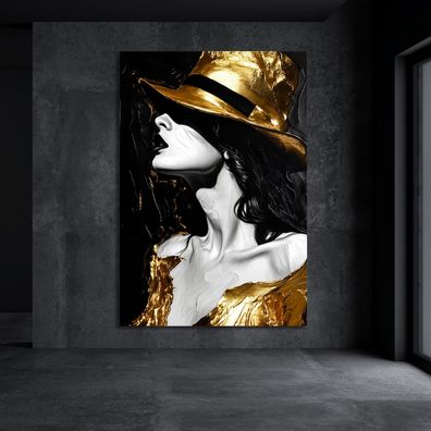 Mode Goldene Frau Leinwand, Acrylglas, Poster - Kunst Art Wandbild