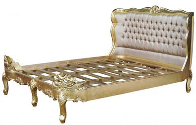 Barock Bett Barocco Splendid Gold / Creme Satinstoff 180 x 200 cm aus der Luxus Kolle