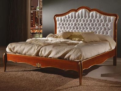 Casa Padrino Luxus Barock Doppelbett Weiß / Braun / Gold - Prunkvolles Massivholz Bet