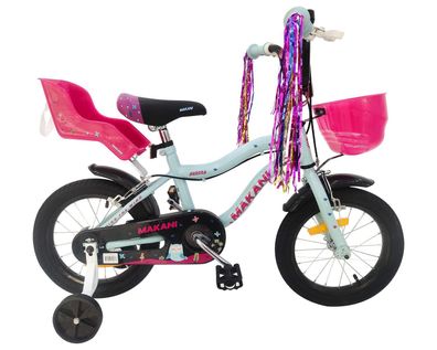 B-Ware Makani Kinderfahrrad Aurora 14 Zoll Frontkorb Stützräder Klingel grün