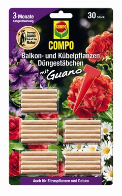 COMPO Balkon- und Kübelpflanzen Düngestäbchen mit Guano, 30 Stück