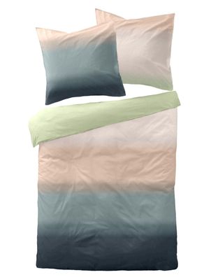 Dormisette Edel Biber Bettwäsche 155x220 Streifen grün natur puder 3138-40