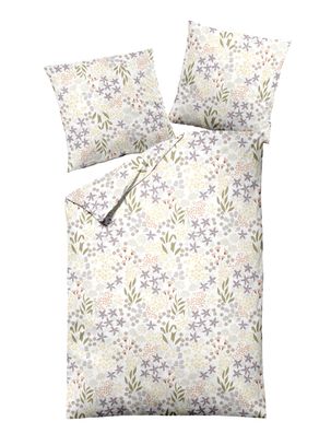 Dormisette Mako Satin Bettwäsche 155x220 Blumen Blätter gelb oliv lila 2870-30