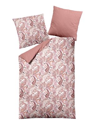 Dormisette Edel Biber Bettwäsche 155x220 Paisley Punkte rosa terra Wende 1014-20