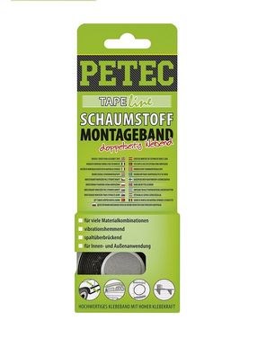 Petec Power Montageband SB Schwarz 12 mm x 2m x 1 mm