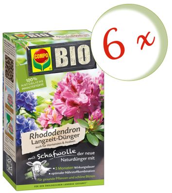 6 x COMPO BIO Rhododendron und Hortensien Langzeit-Dünger mit Schafwolle, 2 kg