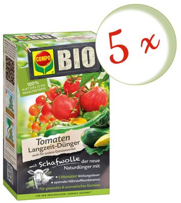 5 x COMPO BIO Tomaten Langzeit-Dünger mit Schafswolle, 750 g