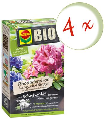 4 x COMPO BIO Rhododendron und Hortensien Langzeit-Dünger mit Schafwolle, 2 kg