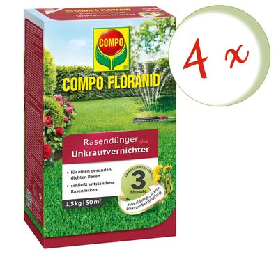 4 x COMPO Rasendünger plus Unkrautvernichter, 1,5 kg