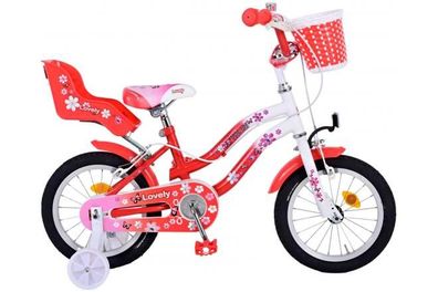 Volare Lovely Kinderfahrrad - Mädchen - 14 Zoll - Rot Weiß - 2 Handbremsen