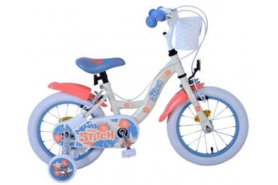 Disney Stitch Kinderfahrrad - Mädchen - 14 Zoll - Creme Koralle Blau - Zweihandbremse