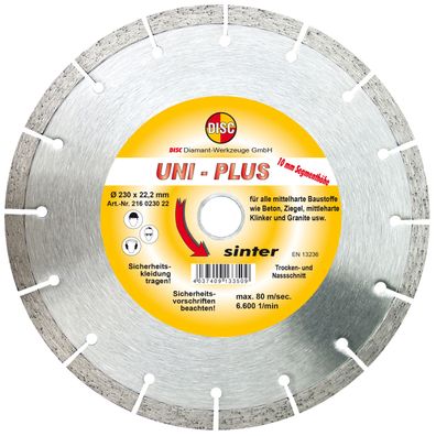 Disc Dia Scheibe Uni Plus S10 für Trocken und Nassschnitt 230x22.2 mm