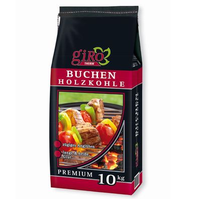 giRo Grillkohle Holzkohle Premium Qualität Buchen Holzkohle 10kg