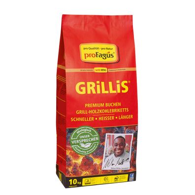 proFagus Grillis Premium Buchen Grill Holzkohlebriketts 10kg Beutel