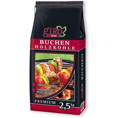 giRo Grillkohle Holzkohle Premium Qualität Buchen Holzkohle 2.5kg