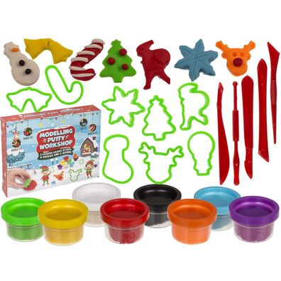 Weihnachts Kinder Knete Set 21 tlg Knetwerkstatt X-Mas mit Knetförmchen Werkzeug