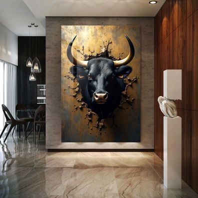 Goldener Stier - Bullen Wandbild Tier Acrylglas, Leinwand, Poster Kunst Art