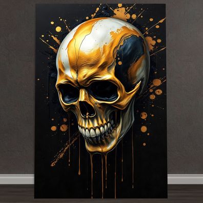 Wandbild, Goldener Schädel - Skull Acrylglas, Leinwand, Poster Kunst Art