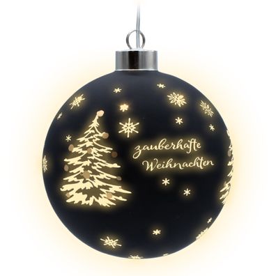 LED Weihnachts Glas Kugel schwarz - 12 cm - Baum Deko warm weiß Batterie Timer