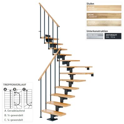 Dolle Mittelholmtreppe Cork Ahorn, lackiert Gerade 79 cm breit fuer Geschosshoehen 2