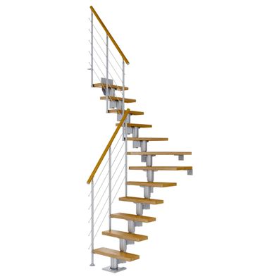 Dolle Mittelholmtreppe Dublin 1/4 gewendelt aus Eiche lackiert 75 cm breit fuer GH 2