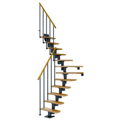 Dolle Mittelholmtreppe Dublin 1/4 gewendelt aus Eiche lackiert 71 cm breit fuer GH 2