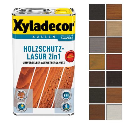 Xyladecor Holzschutz-lasur 2IN1 Holzlasur Dünnschichtlasur 5 LTR Farbwahl