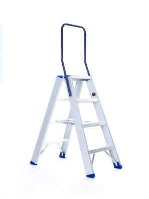 ASC Eurostairs Stufenstehleiter zweiseitig eloxiert mit Buegel 4 Stufen