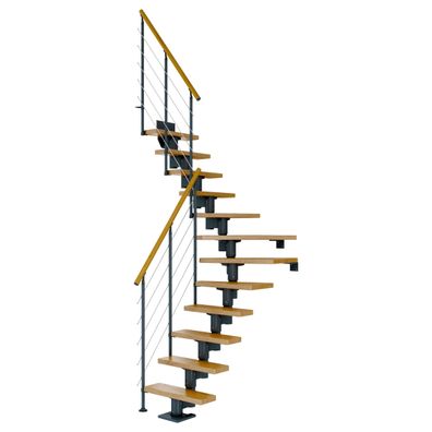 Dolle Mittelholmtreppe Dublin 1/4 gewendelt aus Eiche lackiert 75 cm breit fuer GH 2