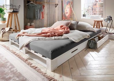 Palettenbett mit Schubkästen 140x200cm 'Finja' Kiefer massiv weiß