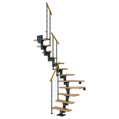 Dolle Mittelholmtreppe Dublin 1/2 gewendelt aus Eiche lackiert 65 cm breit fuer GH 2