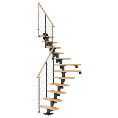 Dolle Mittelholmtreppe Dublin 1/4 gewendelt aus Buche lackiert 75 cm breit fuer GH 2