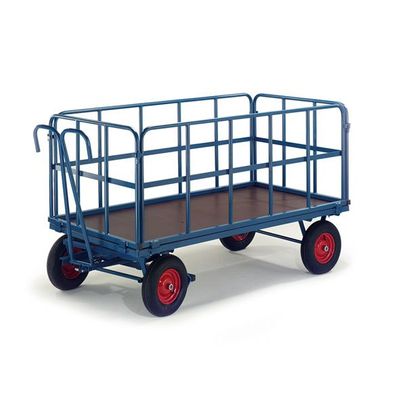 Rollcart Handpritschenwagen mit Rohrgitterwaenden 1930x930x480mm Vollgummi