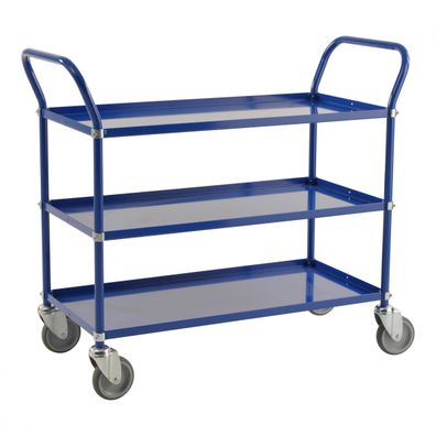 Kongamek Etagenwagen mit 3 Boeden 900x540mm pulverbeschichtet in blau mit 24mm Rand