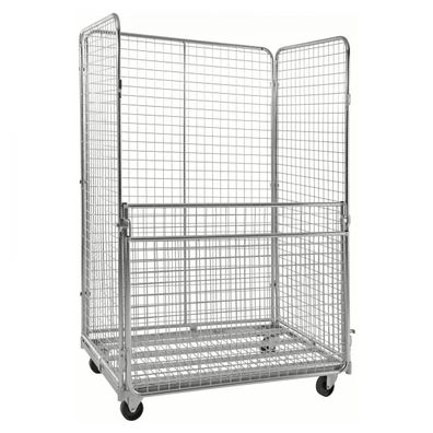 Kongamek Rollcontainer verzinkt 1200x800x1800mm mit 4 Gitterwaenden 50x50mm vorne ha
