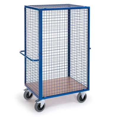 Rollcart Gitter-Schrankwagen mit Vorderwand, Schiebegriff und Grundboden 1215x800mm