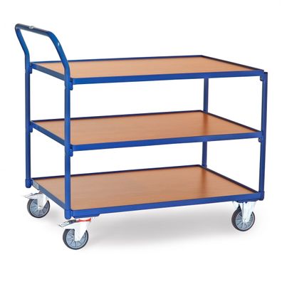 Fetra Tischwagen mit Holzwerkstoffplatten 3 Etagen mit hochstehendem Schiebegriff 10
